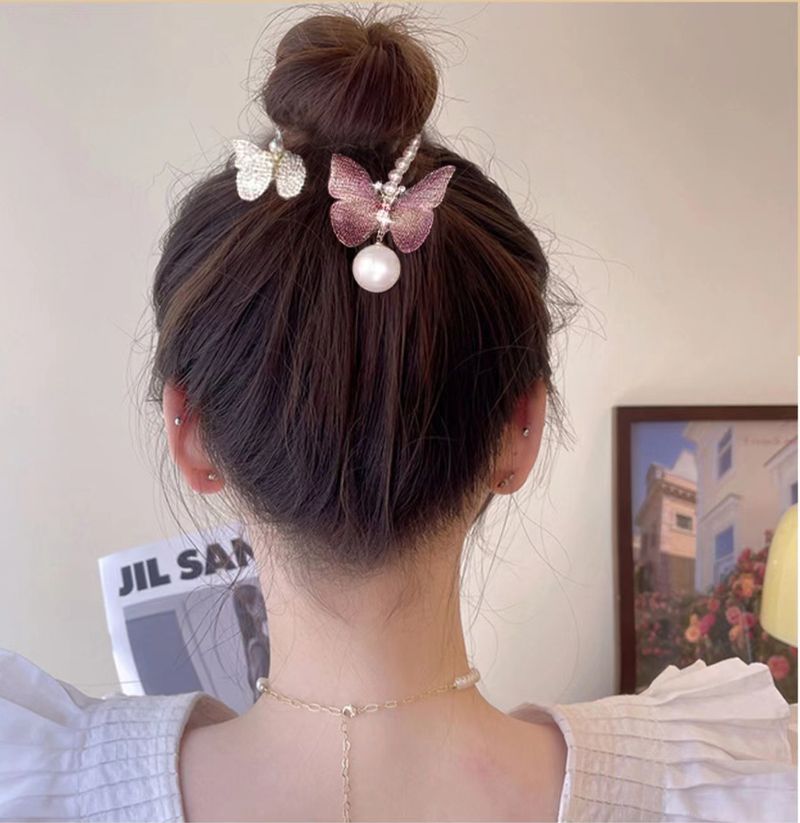 Clip per capelli con strass in stile vintage, con ricamo a farfalla, con fermaglio per capelli con fibbia, disco per capelli con testa a sfera e senso avanzato, accessori per capelli_voghion.com