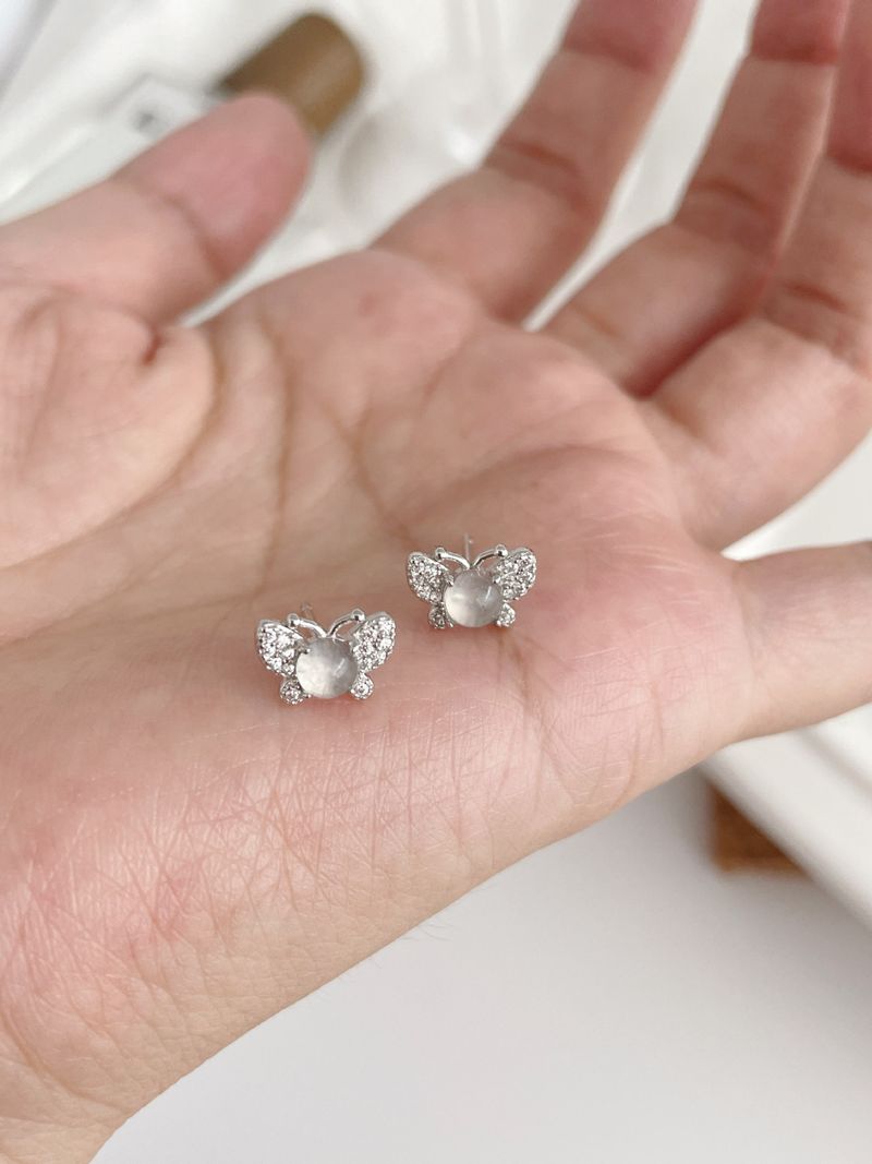 Tiqi Light Luxury Exquisite White Jade Marrow Butterfly Earrings S Pure Silver Temperament High-end Versatile Ear_voghion.com