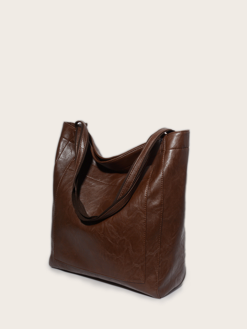Pocket Women's Soft Handheld One Shoulder Oil and Wax Leather Large Capacity Fashion New Tote Bag_voghion.com