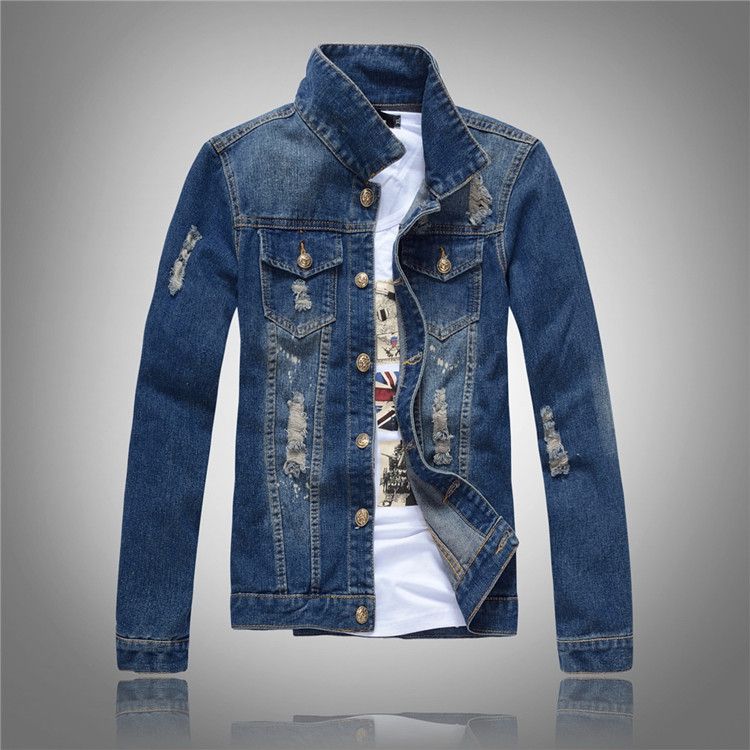 Herrenbekleidung Herren Slim Fit Jeansjacke – Verwaschener lässiger Bikermantel mit mehreren Taschen – Trendige Oberbekleidung in großen Größen für den urbanen Stil_voghion.com