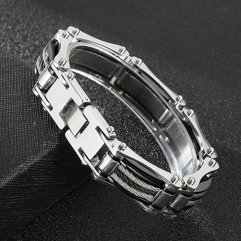 Herrenschmuck Atmosphärisches Mode-Stahldraht-Draht-Fahrrad-Titanstahl-Herrenarmband_voghion.com