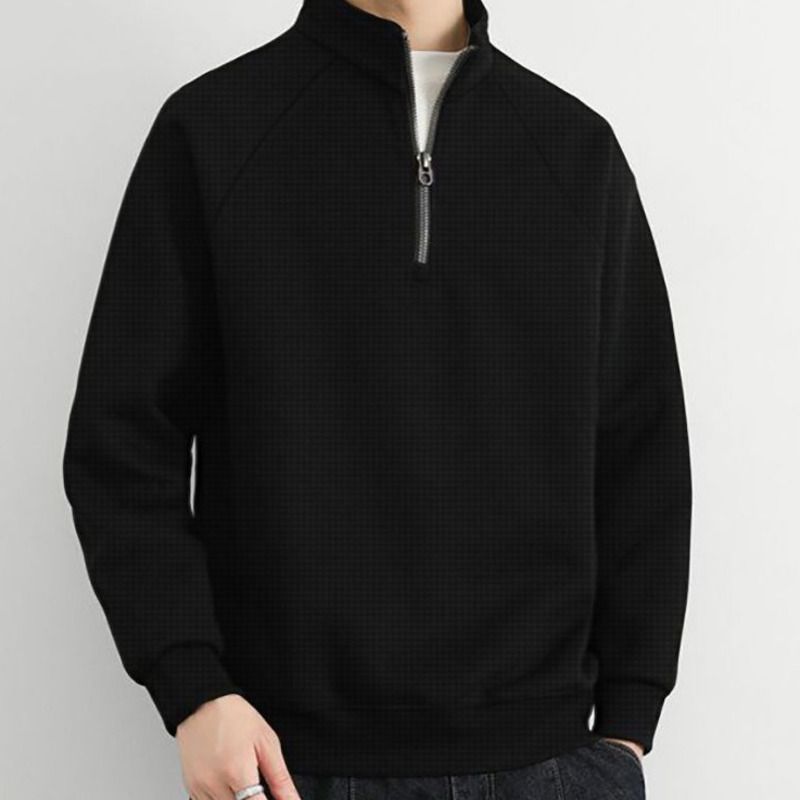 Sudadera Henry de cuello alto con media cremallera para hombre, estilo americano de primavera, tejido tipo gofre, de alta gama, color liso, informal._voghion.com