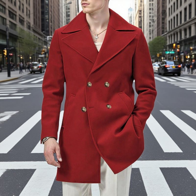 Trench classico doppiopetto da uomo - Soprabito slim fit di media lunghezza con revers a lancia, giacca a vento casual per tutte le stagioni, grigio/nero/rosso/verde militare_voghion.com