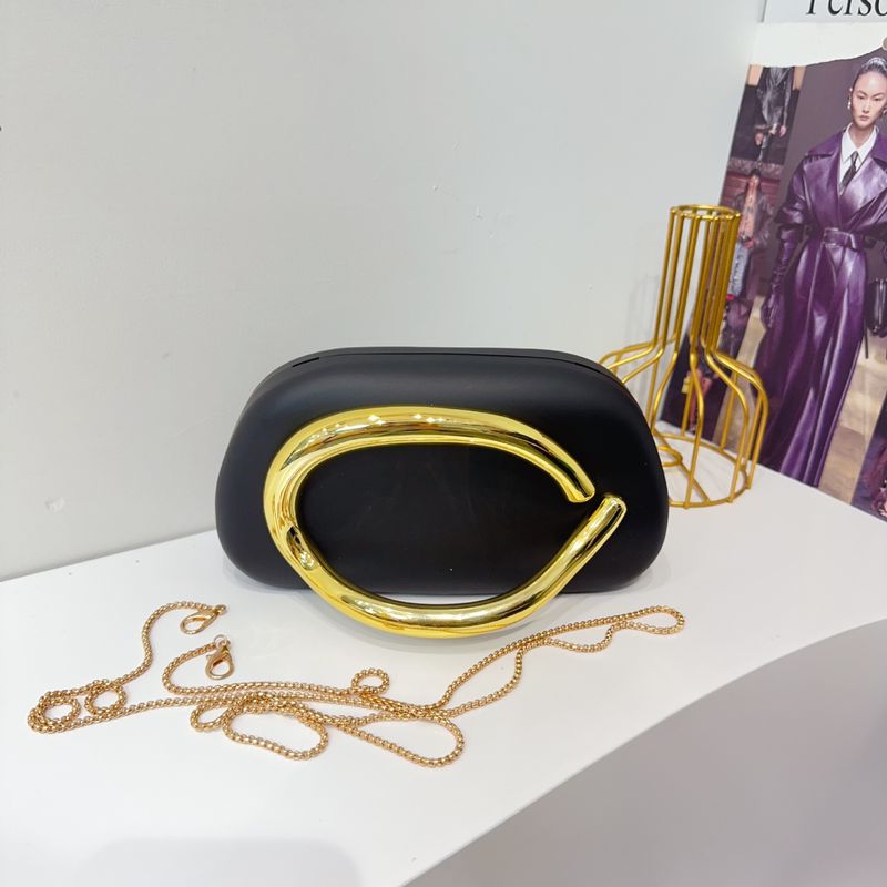 Borsa da sera classica alla moda con pochette rotonda in acrilico, manico in metallo, tracolla_voghion.com