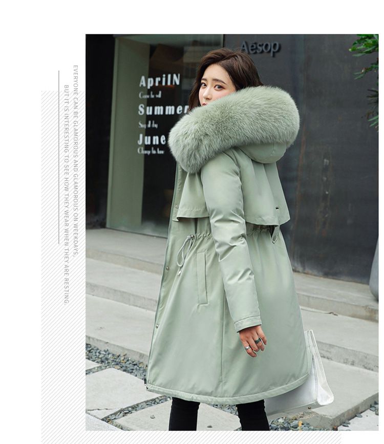 Women’s Korean-Style Winter Jacket – Thickened Cotton Parka, Mid-Length Waist Coat (Khaki/Red/Black/Pea Green/Bluish)_voghion.com