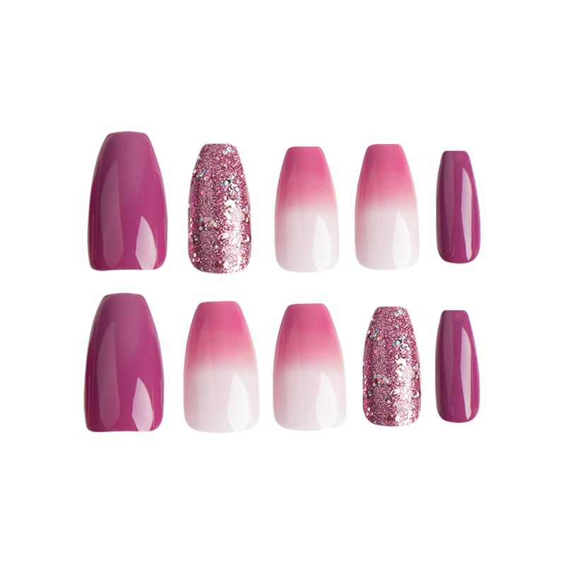 Rüstung tragen, rosa Farbverlauf, lila Glitzer, kurze Patches, Nagelprodukte_voghion.com