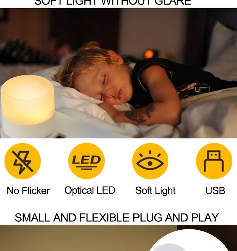 5 Pcs USB LED Plug Lamp 1W Super Bright Eye Protection USB Book Light Computer Mobile Power Charging USB LED Night Light_voghion.com