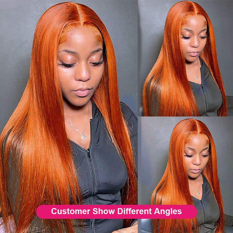 hot selling 13x4 Orange Ginger Front Wigs For Women 13x6 Hd Glueless Straight Lace Frontal 4x4 Closure Human Hair Wig_voghion.com