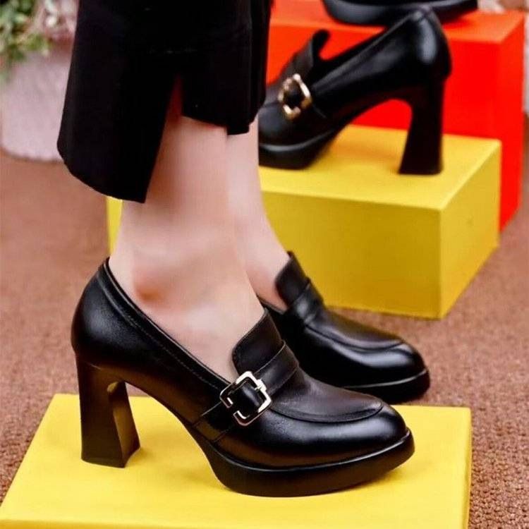 Waterproof Platform High Heels Pointed Spring 2025 New Soled And Thick Heel Fashion Shoes Deep Mouth Women's Leather_voghion.com