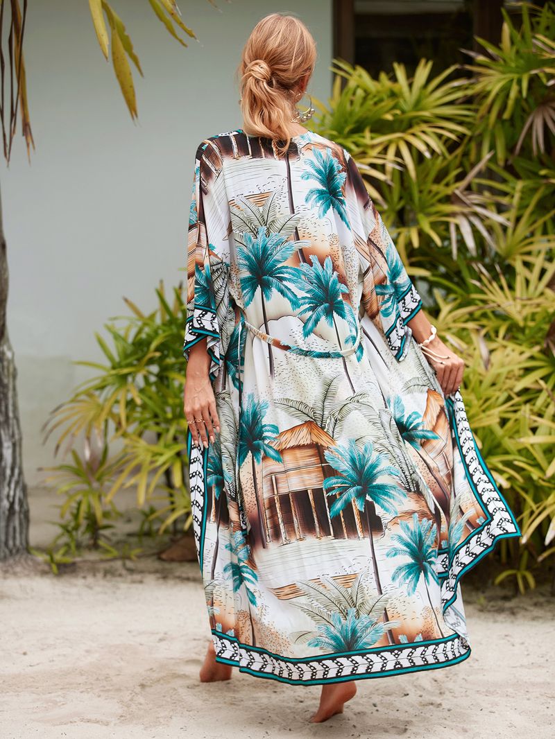 Women's Beach cover-up rayon positioning printed cardigan holiday sun protection shirt _voghion.com