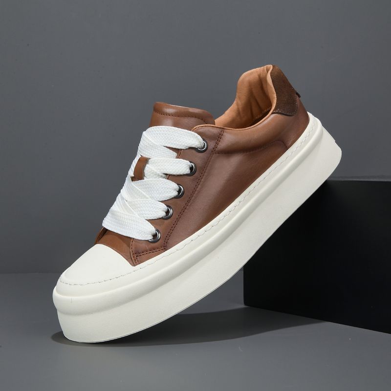 Scarpe casual da uomo in vera pelle, 2025, nuove, con fondo spesso, colore puro, versatili, basse, alla moda, con lacci larghi, per giovani, alla moda, versatili_voghion.com