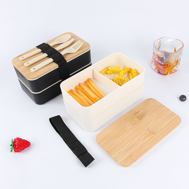 Lunch box per studenti in stile giapponese, a doppio strato, in paglia di grano, grande capacità, per microonde, regalo_voghion.com