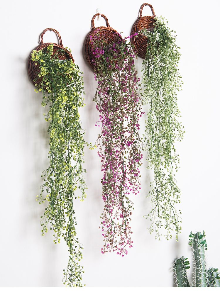 Planta de flores artificiales para colgar en la pared, maceta para flores, estante para flores, decoración de pared, cesta de flores, nido de pájaro, decoración de pared azul, adornos colgantes creativos_voghion.com