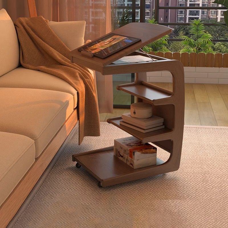 Solid Wood Bookshelf New Model Movable Room With Wheels Floor-standing Bedside Bookcase Home Balcony Coffee Table Ins_voghion.com