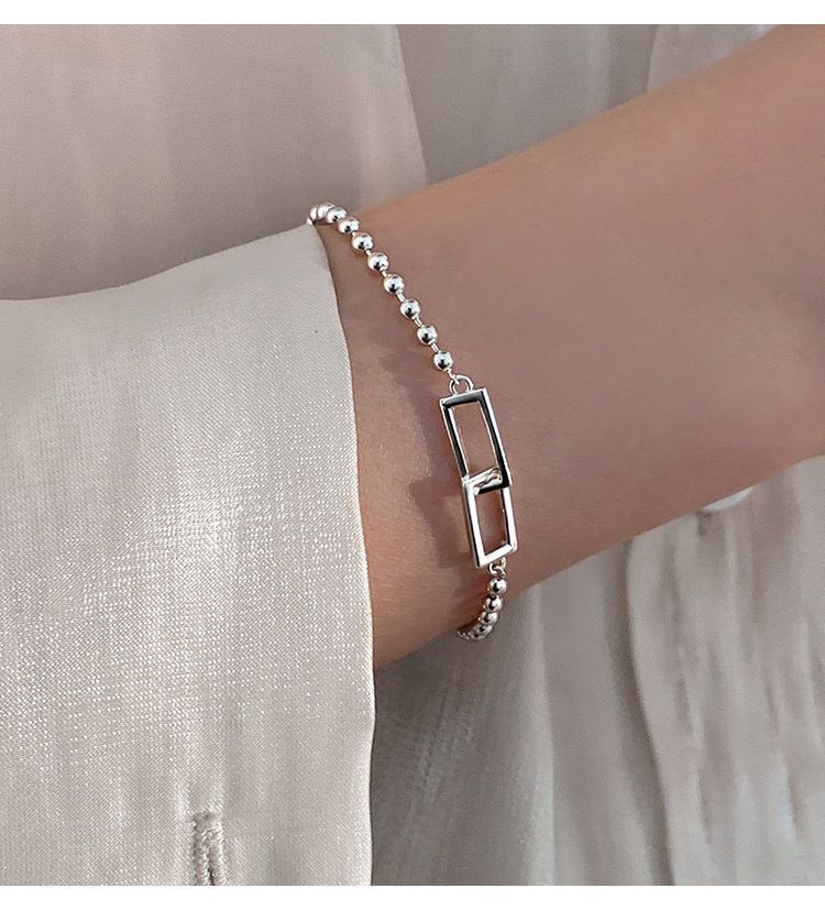 Geometric Square Round Bead Sterling Silver For Women 2022 New Ins Niche Design Best Friend Bracelet Simple Personality_voghion.com