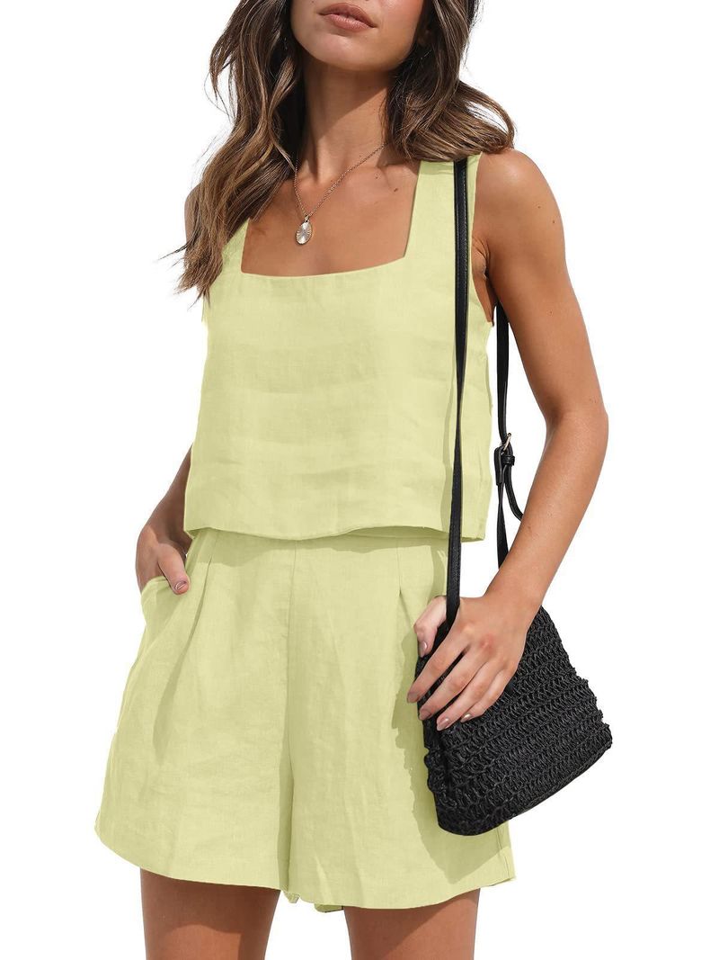 Short Sets Womens 2 Piece Matching Outfits Trendy Sleeveless Loose Comfortable Shirts Elegant Formal Party Business Clothing_voghion.com