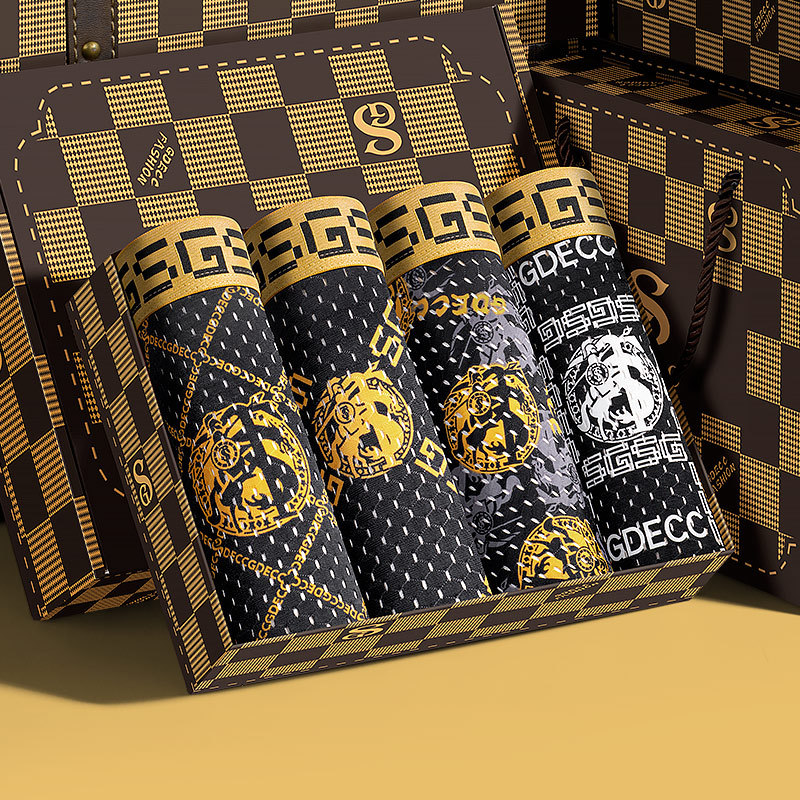 GD Herren-Unterwäsche aus Eisseide, flache Hose, Jugend-Sport-Mesh, atmungsaktiv, Vier-Eck-Shorts, GDAD4, Geschenkbox_voghion.com