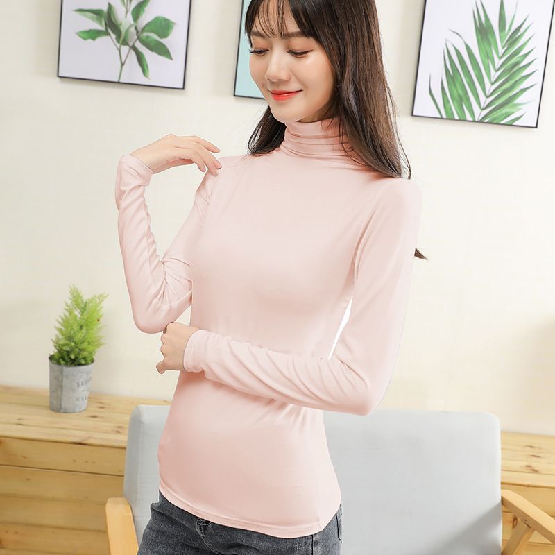 Modal Base Layer Langarm T-Shirt für Damen, Stehkragen, Sommer- und Slim Fit Top, Florkragen, Dünnes Herbstshirt_voghion.com