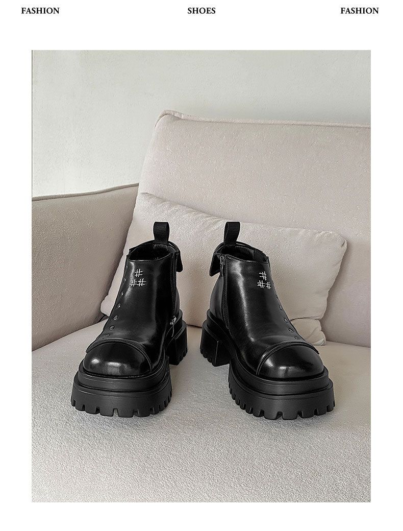 Dickbesohlte Derby-Schuhe Retro Punk Ruffian Hübsche Lokomotive Lederschuhe Kurze Stiefel_voghion.com