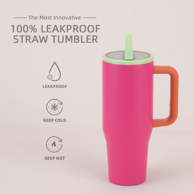 Thermoses New 40oz Double Layer Ice Cup Leak Proof Foldable Straw Cover Portable Direct Drinking Mouth Car Cup_voghion.com