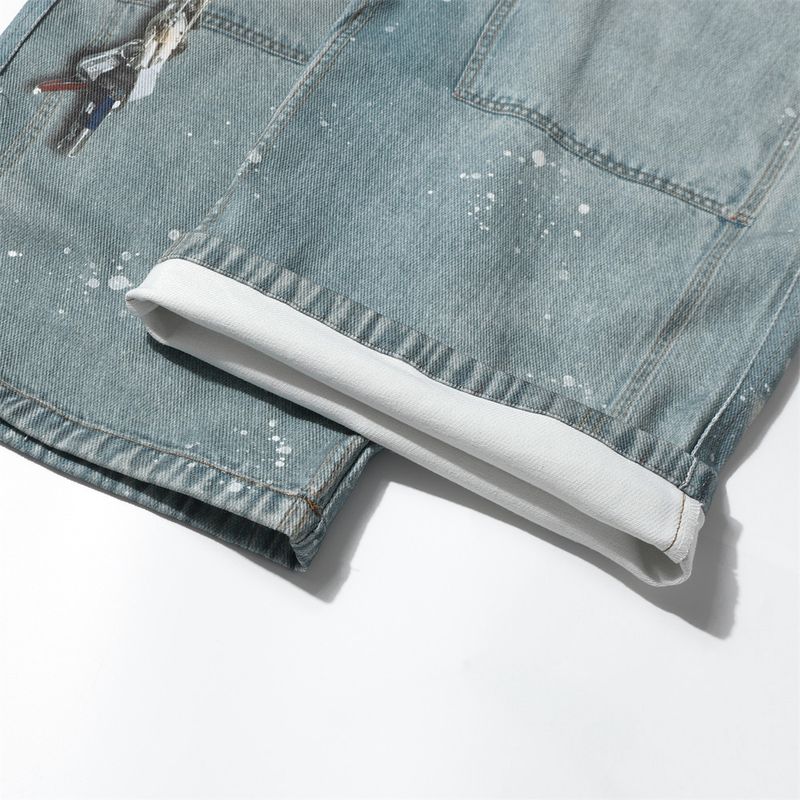 Herenkleding 3D Digitaal Bedrukte Denim Broek Heren Hip Hop Street Trend Gewassen Oude Inkt Spatten Losse Wijde Pijpen Rechte Broek_voghion.com