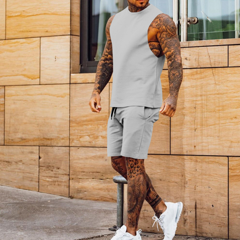 Cross-border European And American New Summer Sleeveless Sports Suit Men's Breathable Thin Round Neck Solid Color Vest_voghion.com