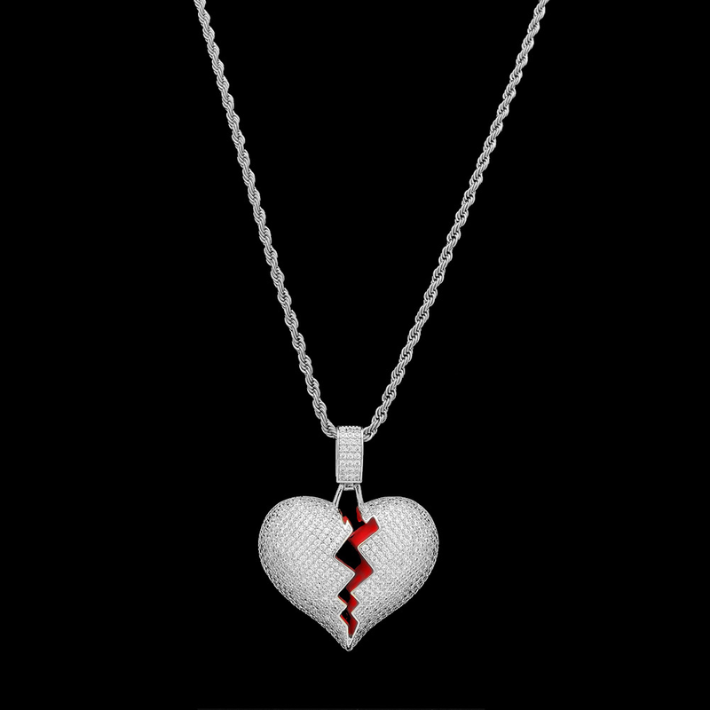 Personalisierte Hip Hop Zirkonia Halskette mit gebrochenem Herzen in Herzform für Männer und Frauen_voghion.com