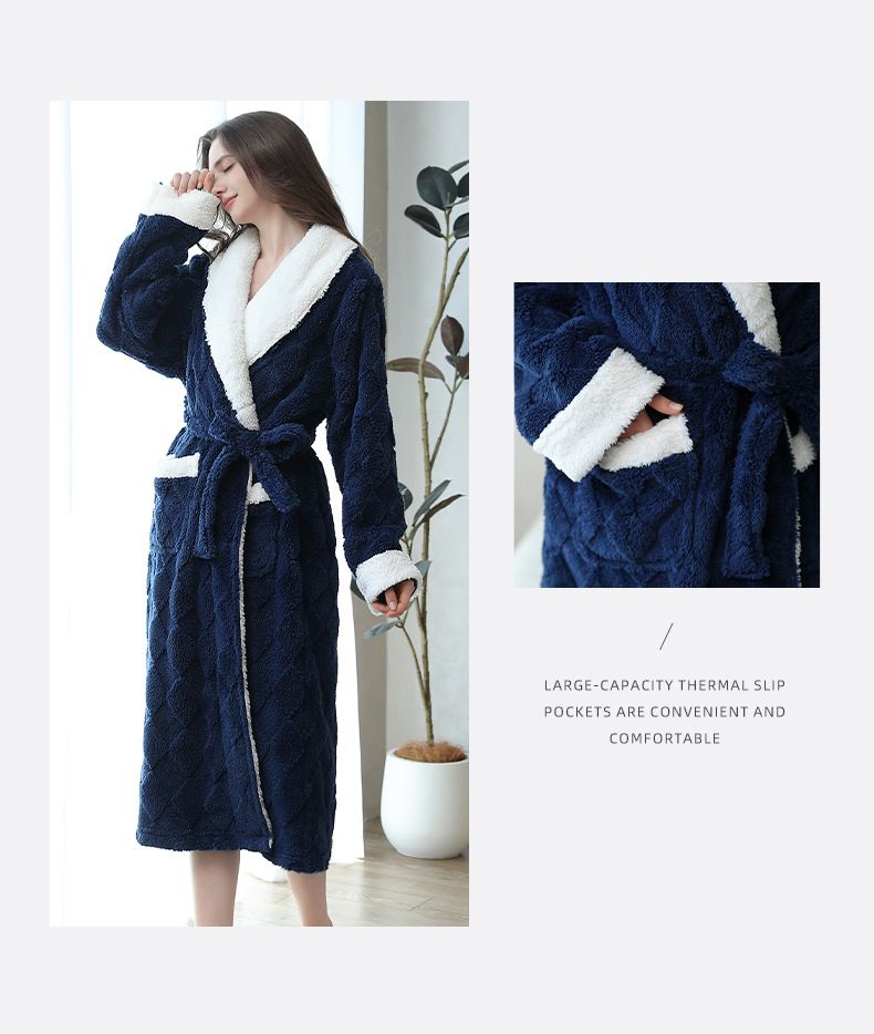 Koppelpyjama Jacquard bequem Kotteng Samt Hierscht a Wanter neie Stil Nuetshemd Revers waarm a komfortabel Heemkleeder Pyjama Bademantel_voghion.com