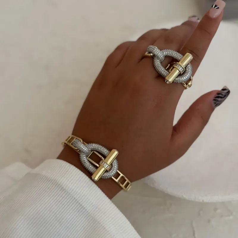 Conjunto de artesanato boutique Chain Heavy Industry: pulseira com nariz de porco, colar punk, anel, joias de designer originais._voghion.com