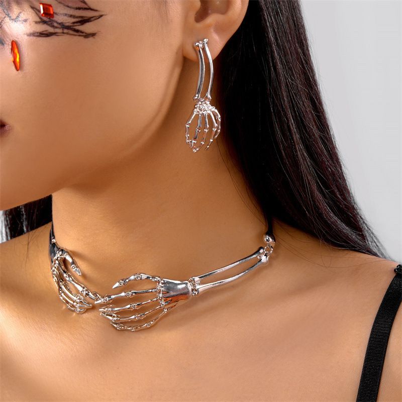 Pendientes de Halloween con diseño de mano fantasma retro oscuro, conjunto de pendientes, accesorios punk exagerados para fiestas navideñas para mujer._voghion.com