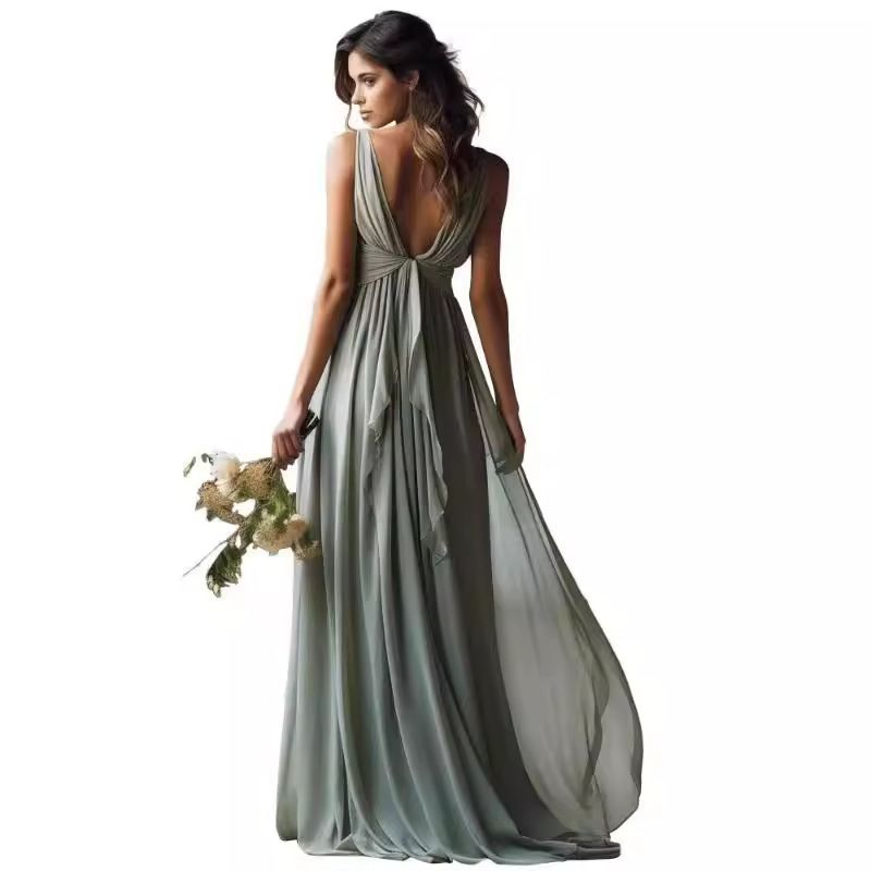 Brautjungfer Abend V-Ausschnitt Split Ballkleid Ballkleider_voghion.com