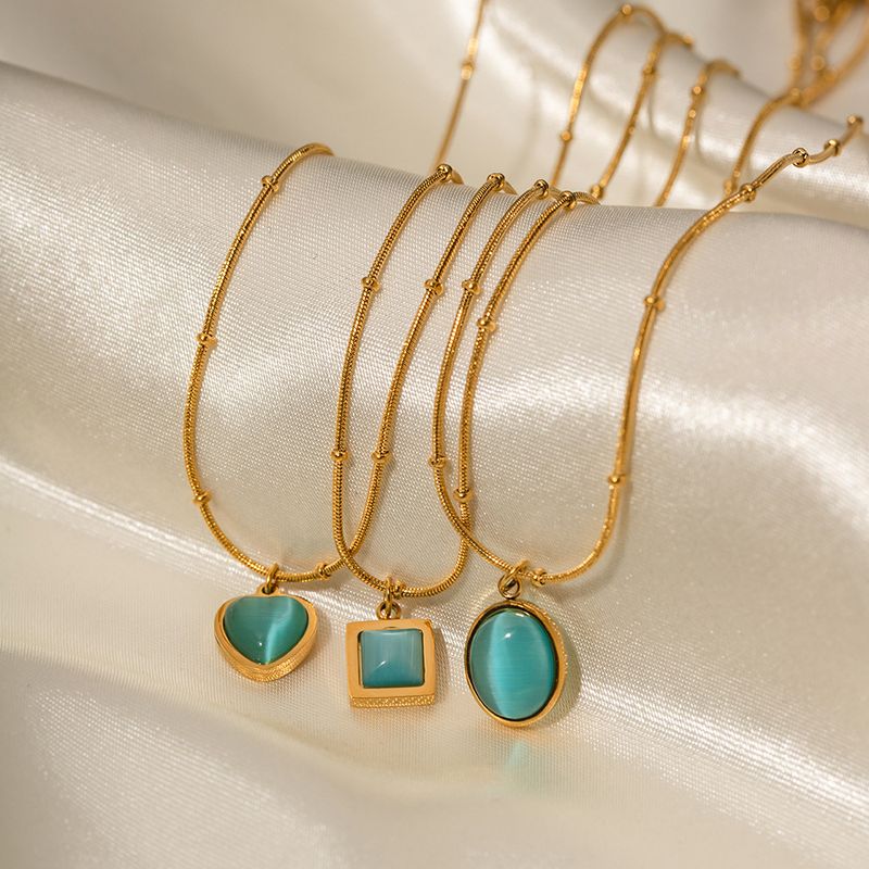 Collana da donna con ciondolo quadrato in acciaio inossidabile con occhio di gatto blu, design geometrico alla moda, pezzo minimalista da indossare tutti i giorni._voghion.com