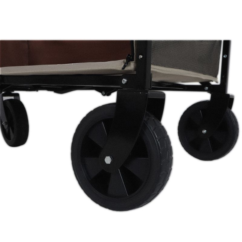 All-in-One Convertible Folding Camping Wagon Cart: Bench Seat, Storage Compartment & Included Dog Tether, Beige/Brown_voghion.com