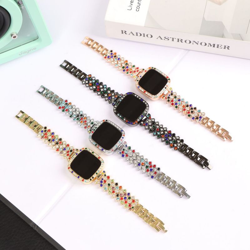 Quadratische kleine duftende Wind Diamant Led Uhr Legierung Strap Touch Damenuhr Mode_voghion.com