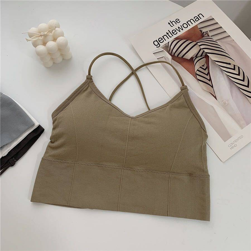 SUPERFLOWER New Seamless Strap Cross Gather Tank Top Wrap Chest Underwear for Women_voghion.com