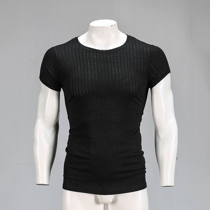 Sommersport und Fitness, kurzärmeliger, lässiger Strickpullover mit schmaler Passform, eng anliegend, super elastisch, atmungsaktiv_voghion.com