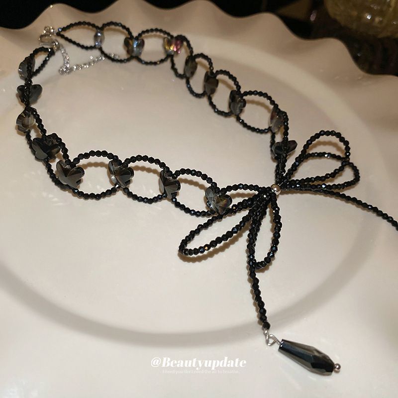 Schleife Glasperlen-Schnalle-Halskette, séissen coolen Stil, personaliséiert Schléissebeenkette, héichwäerteg a modesch villfälteg_voghion.com