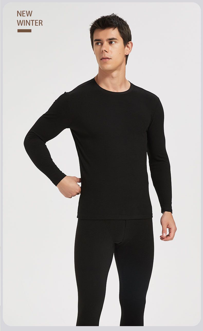 Women's Intimates Unisex Thermal Underwear Set - Double Brushed Fleece Round Neck Base Layer, Stretchy & Anti-Pilling_voghion.com