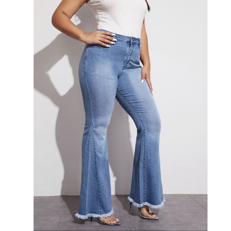 Women's clothing HSF2347 fashion versatile wide-leg washed stretch denim bell-bottom pants_voghion.com