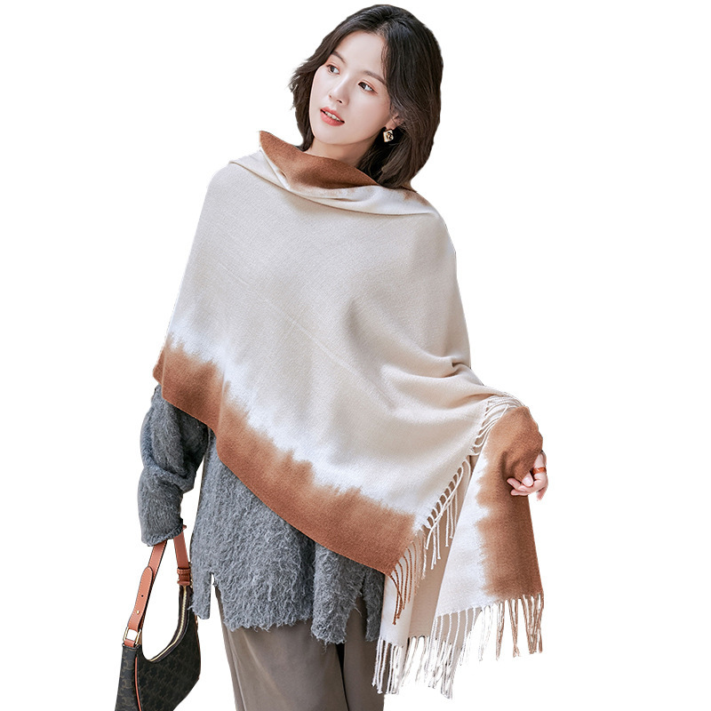 Winter New Tie Dye Gradient Korean Warm Damen Schal Vielseitiger Halsband Schal Kaschmir Druck Schal_voghion.com