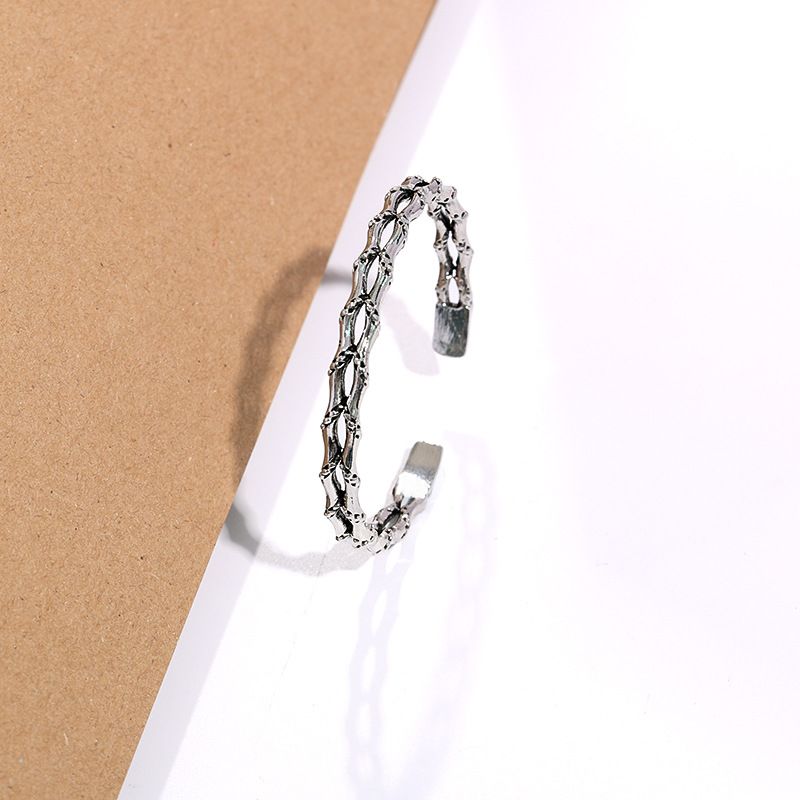 Bracciale rigido aperto unico da uomo, intrecciato a doppio strato in bambù cubano alla moda_voghion.com