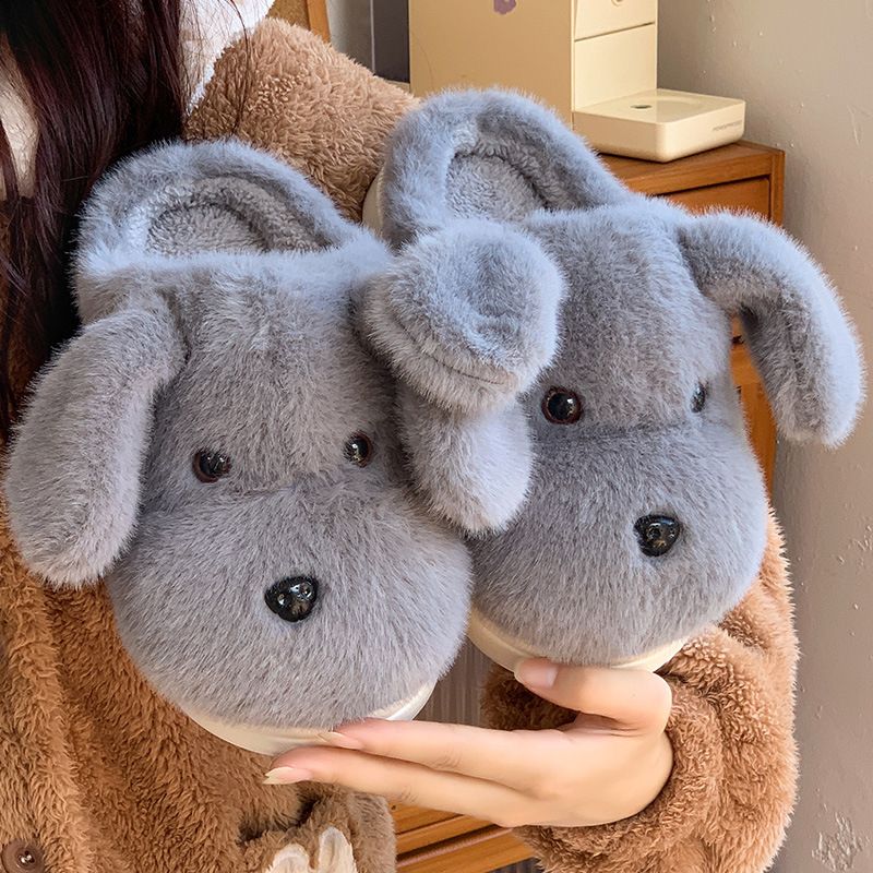 Pantofole in cotone con suola spessa, antiscivolo, chiuse, per donne, invernali, per la casa e l'esterno, a forma di cucciolo di cartone animato, spesse e calde_voghion.com