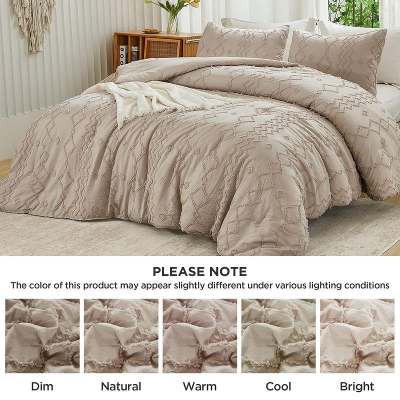 Diamond Wave Quilted Duvet Set - Lightweight & Breathable, All-Season Comfort (3-Piece Bedding, Taupe)_voghion.com