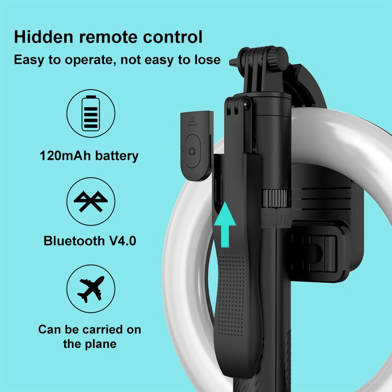 Selfie Stick Bluetooth senza fili Otturatore remoto portatile Treppiede da 160 cm con luce LED ad anello da 8 pollici per fotografia Android_voghion.com
