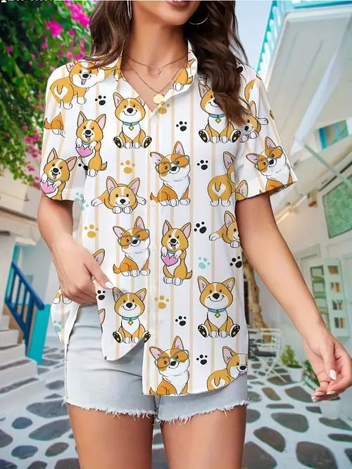 2025 Sommer neuer Modetrend Figur Muster Damen Kurzarmhemd_voghion.com