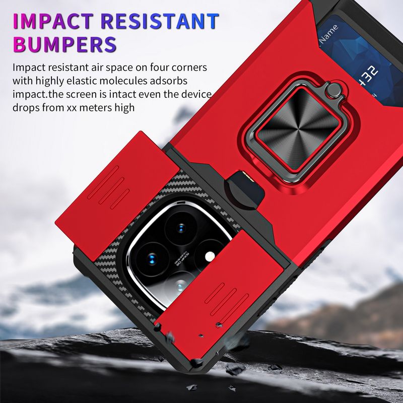 Kart Yuvası Parmak Yüzük Kamera Koruma Kılıfı Xiaomi Redmi Note 14 + Note14 Pro Armor Hibrit Braket Tutucu Kapağı_voghion.com