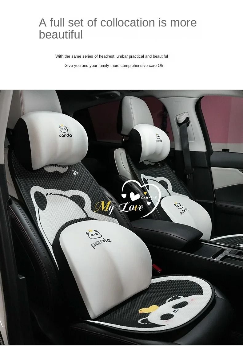 Cartoon Protector Universele 5-zits IJs Zijden Kussen Leuke Accessoires Panda Autostoelhoezen Complete Set_voghion.com