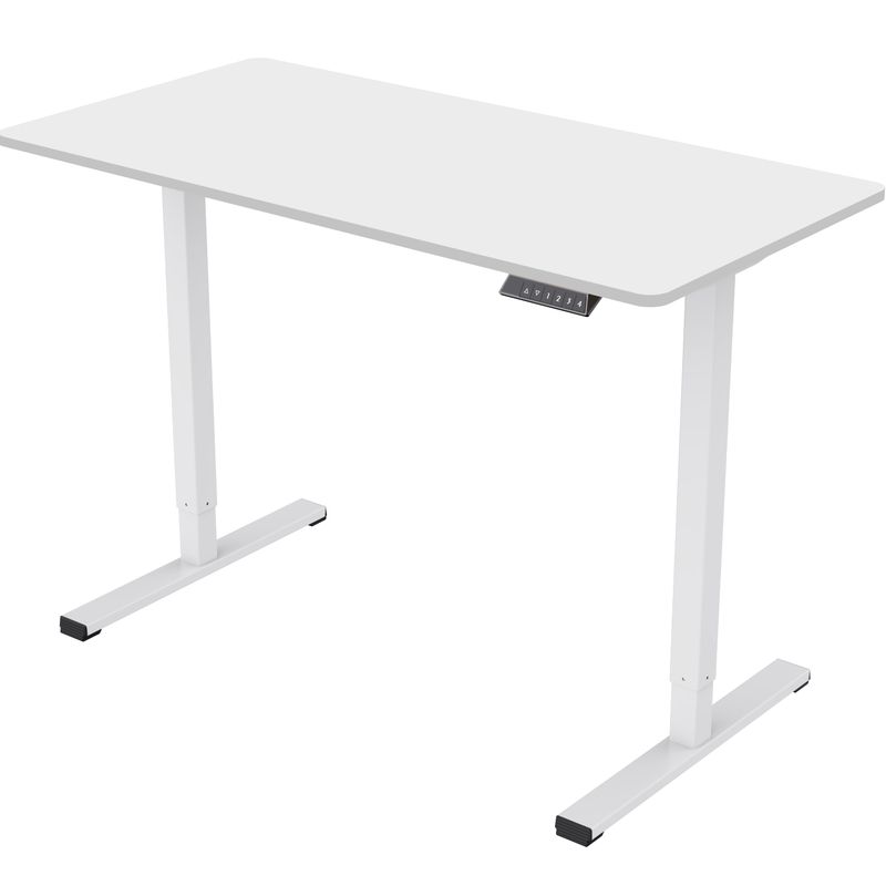 Electric Standing Desk Whole Piece Adjustable Height Desk Home Office Computer Workstation Sit Stand Up Desk (White Frame + White Top)_voghion.com