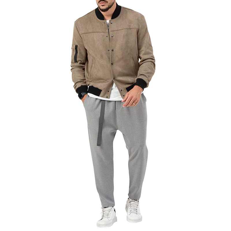 Men's Clothing Autumn and Winter Suede Stand Collar Men's Button Cardigan Jacket Casual Retro Jacket Men_voghion.com