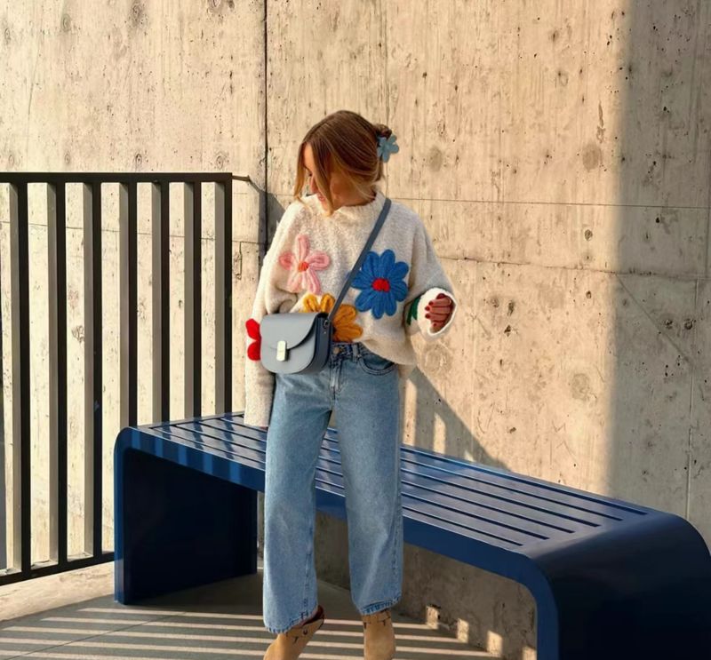 Vêtements pour femmes, veste pull épaisse à petites fleurs colorées, douce et fraîche, style mignon_voghion.com